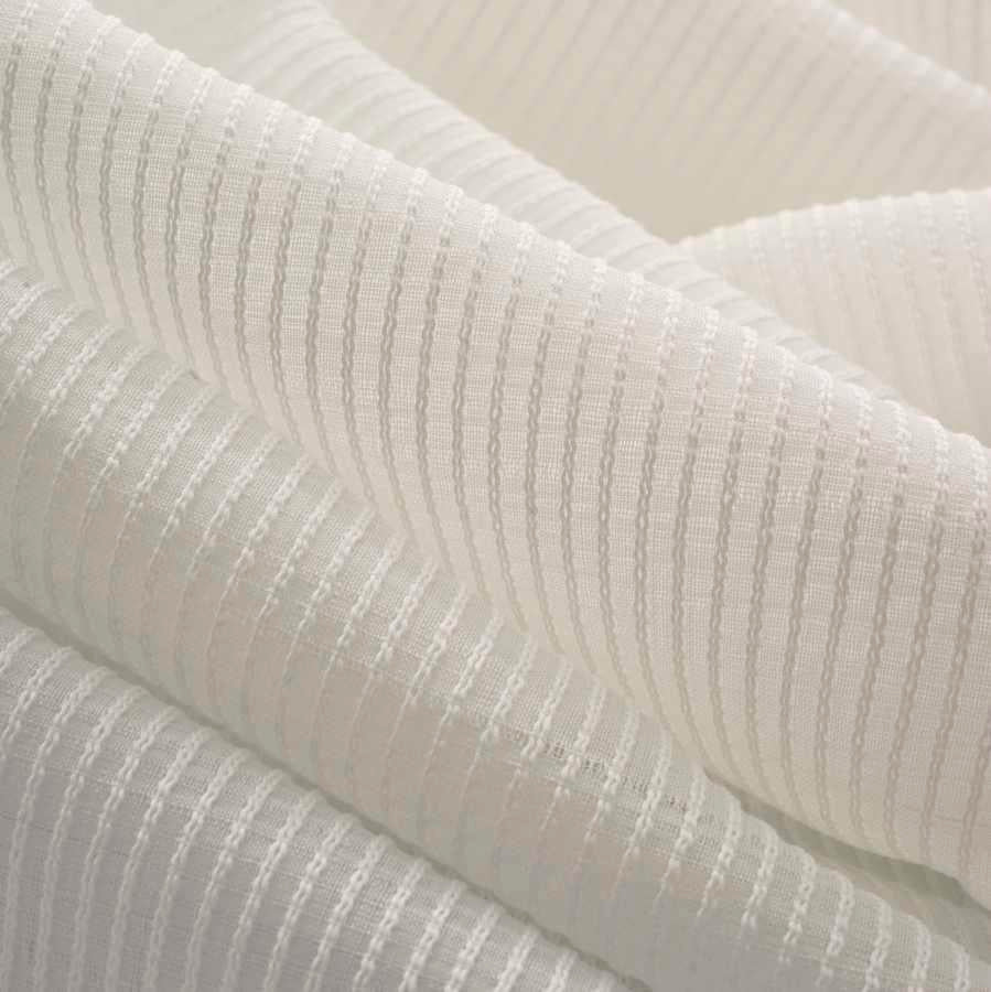 118” Wide Semi Sheer Milky White Fine Stripe Drapery Fabric FB