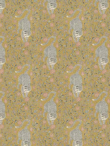 Linen Rayon Mustard Yellow Coral Cream Black Animal Pattern Upholstery Drapery Fabric