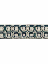 Load image into Gallery viewer, 3.25" Wide Oatmeal Ivory Navy Blue Teal Embroidered Floral Drapery Tape Trim