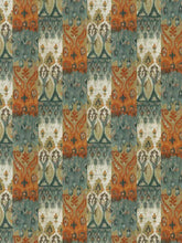 Load image into Gallery viewer, Rusty Orange Teal Mustard Gold Beige Ikat Upholstery Fabric