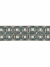 Load image into Gallery viewer, 3.25" Wide Oatmeal Ivory Navy Blue Teal Embroidered Floral Drapery Tape Trim