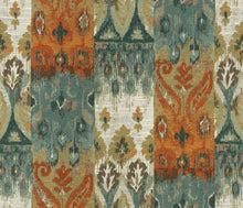 Load image into Gallery viewer, Rusty Orange Teal Mustard Gold Beige Ikat Upholstery Fabric