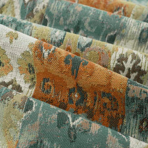 Rusty Orange Teal Mustard Gold Beige Ikat Upholstery Fabric