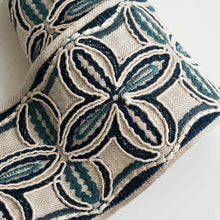 Load image into Gallery viewer, 3.25" Wide Oatmeal Ivory Navy Blue Teal Embroidered Floral Drapery Tape Trim