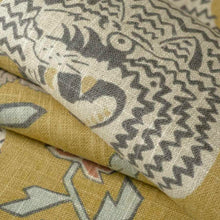 Load image into Gallery viewer, Linen Rayon Mustard Yellow Coral Cream Black Animal Pattern Upholstery Drapery Fabric