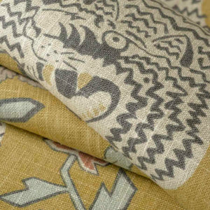 Linen Rayon Mustard Yellow Coral Cream Black Animal Pattern Upholstery Drapery Fabric