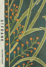 Load image into Gallery viewer, St. Frank Teal Vines Suzani Linen Cotton Floral Upholstery Drapery Fabric STA 5119