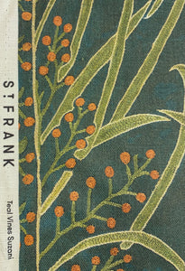 St. Frank Teal Vines Suzani Linen Cotton Floral Upholstery Drapery Fabric STA 5119