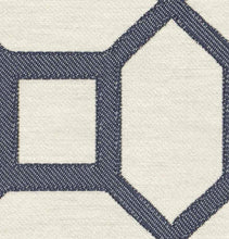 Load image into Gallery viewer, Grey Navy Blue Geometric Trellis Drapery Fabric