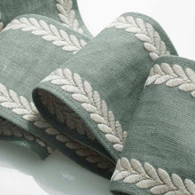 Load image into Gallery viewer, 4.25&quot; Grey Beige Embroidered Linen Blend Drapery Tape Trim