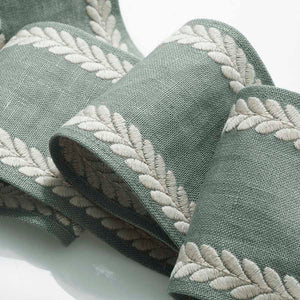 4.25" Grey Beige Embroidered Linen Blend Drapery Tape Trim