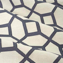 Load image into Gallery viewer, Grey Navy Blue Geometric Trellis Drapery Fabric