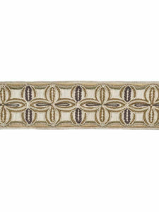 3.25" Wide Oatmeal Ivory Brown Mustard Charcoal Grey Embroidered Floral Drapery Tape Trim