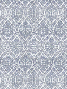 Cotton Viscose Linen White Navy Blue Floral Medallion Drapery Fabric