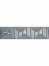 Load image into Gallery viewer, 3.5&quot; Wide French Blue Velvet Geometric Greek Key Drapery Tape Trim