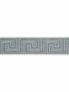 3.5" Wide French Blue Velvet Geometric Greek Key Drapery Tape Trim