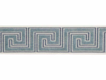 Load image into Gallery viewer, 3.5&quot; Wide French Blue Velvet Geometric Greek Key Drapery Tape Trim