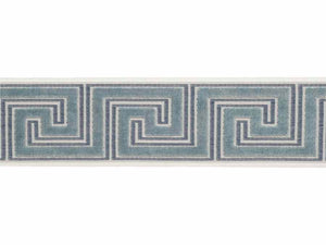 3.5" Wide French Blue Velvet Geometric Greek Key Drapery Tape Trim