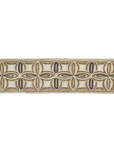 3.25" Wide Oatmeal Ivory Brown Mustard Charcoal Grey Embroidered Floral Drapery Tape Trim