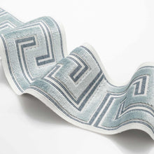 Load image into Gallery viewer, 3.5&quot; Wide French Blue Velvet Geometric Greek Key Drapery Tape Trim