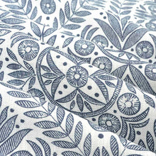 Load image into Gallery viewer, Cotton Viscose Linen White Navy Blue Floral Medallion Drapery Fabric