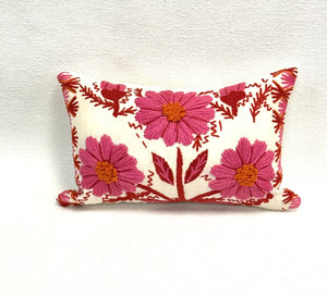 9” X 16” Schumacher Marguerite Embroidery Blossom Lumbar Pillow Cover