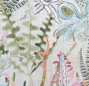 Cotton Sage Lime Green Orange Pink Blue Floral Upholstery Drapery Fabric
