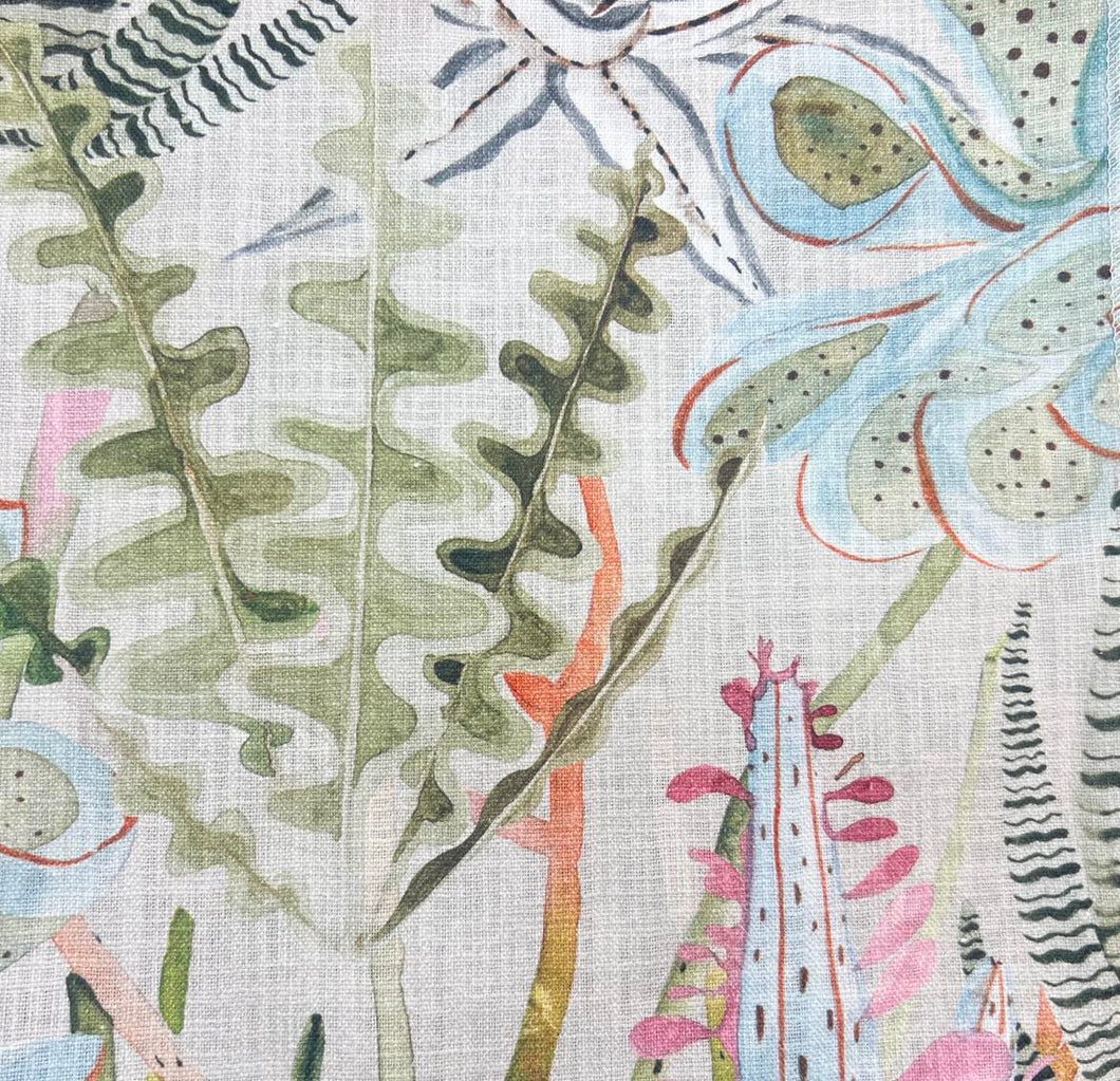 Cotton Sage Lime Green Orange Pink Blue Floral Upholstery Drapery Fabric
