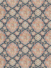 Load image into Gallery viewer, Linen Viscose Indigo Navy Blue Red Mustard White Medallion Upholstery Drapery Fabric