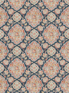 Linen Viscose Indigo Navy Blue Red Mustard White Medallion Upholstery Drapery Fabric