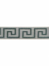 Load image into Gallery viewer, 3.5&quot; Wide Seafoam Aqua Green Velvet Geometric Greek Key Drapery Tape Trim