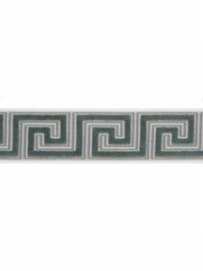 3.5" Wide Seafoam Aqua Green Velvet Geometric Greek Key Drapery Tape Trim
