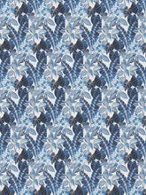 Load image into Gallery viewer, Bella Dura Indoor Outdoor Peace Grove Botanical Tropical Navy Blue Grey White Upholstery Drapery Fabric FB