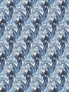 Bella Dura Indoor Outdoor Peace Grove Botanical Tropical Navy Blue Grey White Upholstery Drapery Fabric FB
