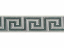 Load image into Gallery viewer, 3.5&quot; Wide Seafoam Aqua Green Velvet Geometric Greek Key Drapery Tape Trim