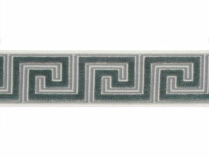 3.5" Wide Seafoam Aqua Green Velvet Geometric Greek Key Drapery Tape Trim