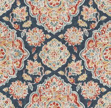 Load image into Gallery viewer, Linen Viscose Indigo Navy Blue Red Mustard White Medallion Upholstery Drapery Fabric