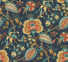 Load image into Gallery viewer, Cotton Teal Blue Coral Brown Floral Upholstery Drapery Fabric
