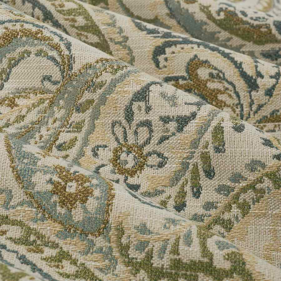 Beige Aqua Seafoam Green Mustard Brown Paisley Upholstery Fabric