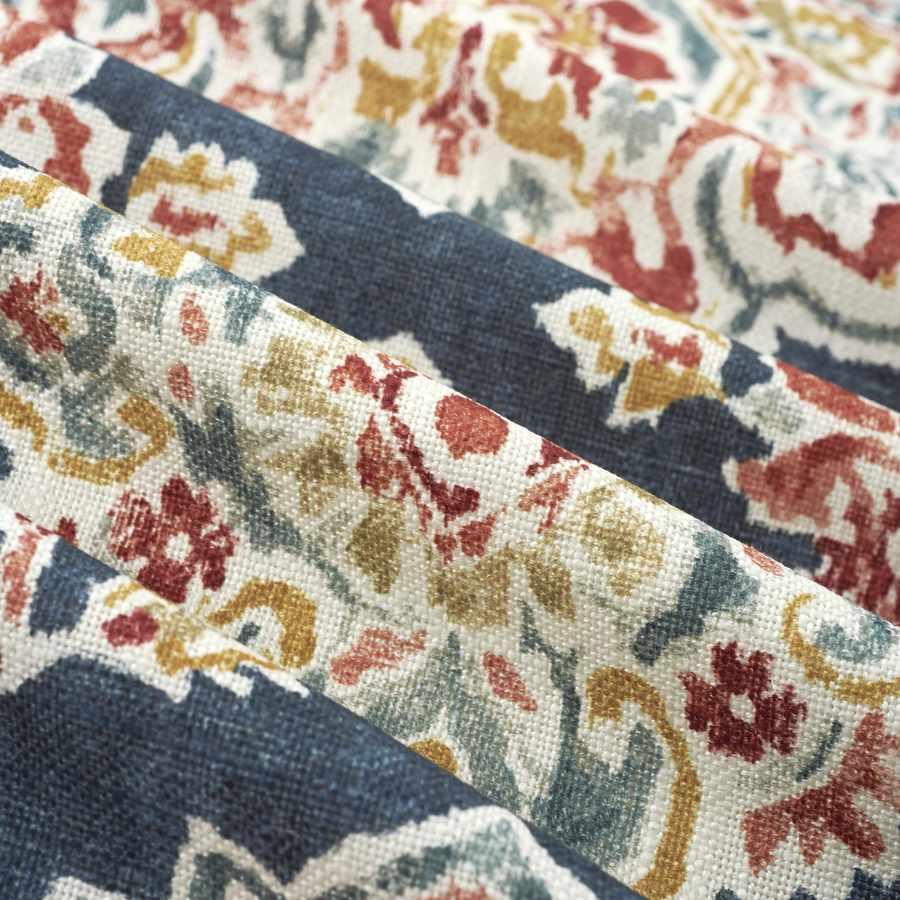 Linen Viscose Indigo Navy Blue Red Mustard White Medallion Upholstery Drapery Fabric