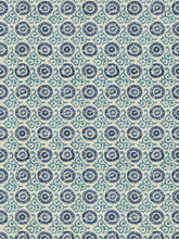 Load image into Gallery viewer, Cotton Linen Beige Navy Blue Turquoise Medallion Upholstery Drapery Fabric FB