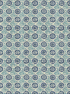 Cotton Linen Beige Navy Blue Turquoise Medallion Upholstery Drapery Fabric FB
