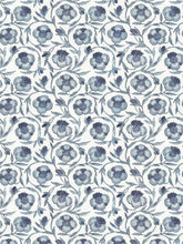 Load image into Gallery viewer, Cotton Viscose Linen Off White Navy Blue Indigo Floral Drapery Fabric