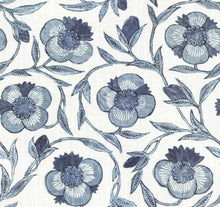 Load image into Gallery viewer, Cotton Viscose Linen Off White Navy Blue Indigo Floral Drapery Fabric