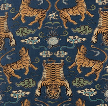 Load image into Gallery viewer, Cotton Linen Teal Blue Green Beige Cream Tibetan Tiger Upholstery Drapery Fabric