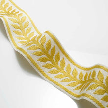 Load image into Gallery viewer, 2.25&quot; Ivory Yellow Mustard Leaf Border Drapery Tape Trim