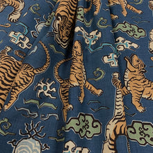 Load image into Gallery viewer, Cotton Linen Teal Blue Green Beige Cream Tibetan Tiger Upholstery Drapery Fabric