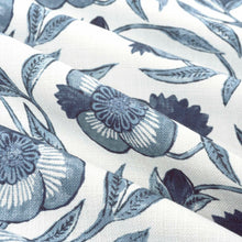 Load image into Gallery viewer, Cotton Viscose Linen Off White Navy Blue Indigo Floral Drapery Fabric