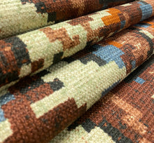 Load image into Gallery viewer, Diego Spice Larsen Burgundy Red Black Teal Yellow Kilim Upholstery Fabric STA 5184