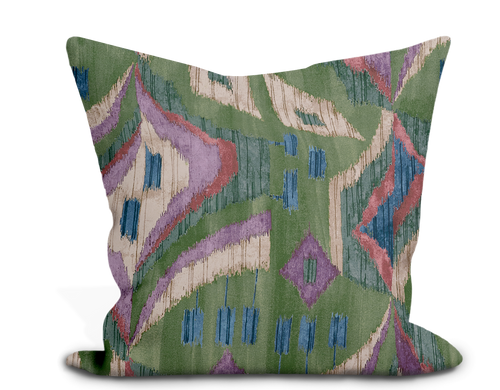 Custom Pillow Cover in Ikat Thibaut Artesian Velvet in Wild Sage - One Side